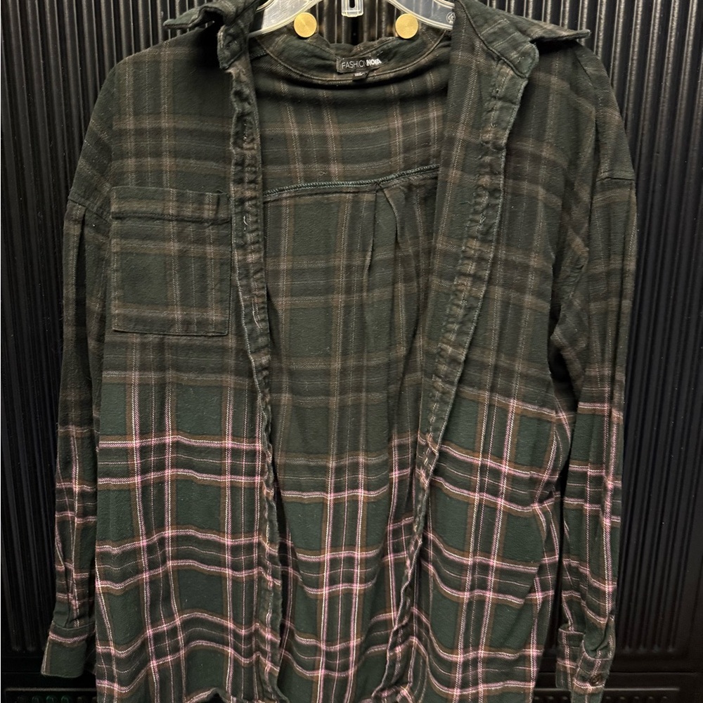 Ombré Flannel Plaid Button-Up Shirt